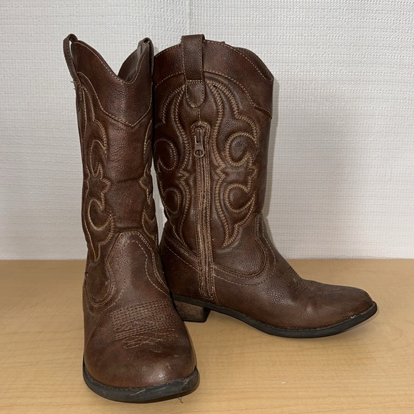 CAT & JACK Cowgirl Zip Up Brown Boots Girls Youth Size 3 - Picture 2 of 6